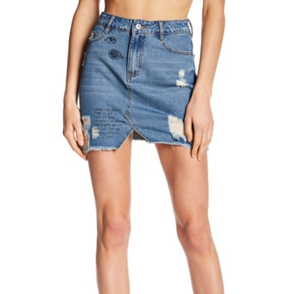 Graffiti Distressed Denim Skirt